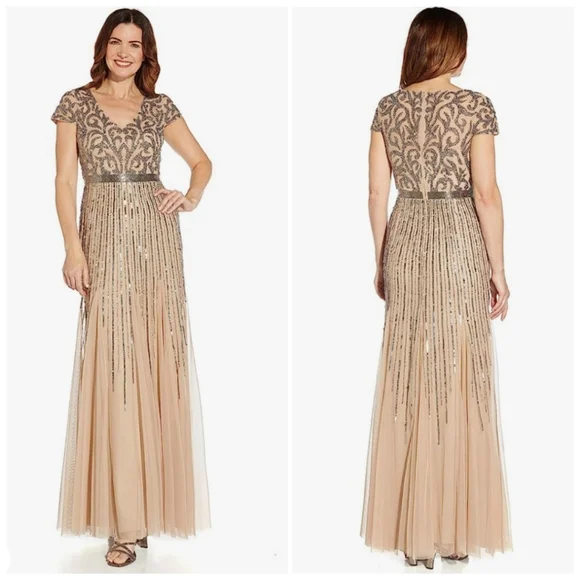 【海外限定】AdriannaPapell ドレス☆Beaded Godet Maxi Dress, Amazon.com: Adrianna Papell Women's Floral Beaded Godet Gown